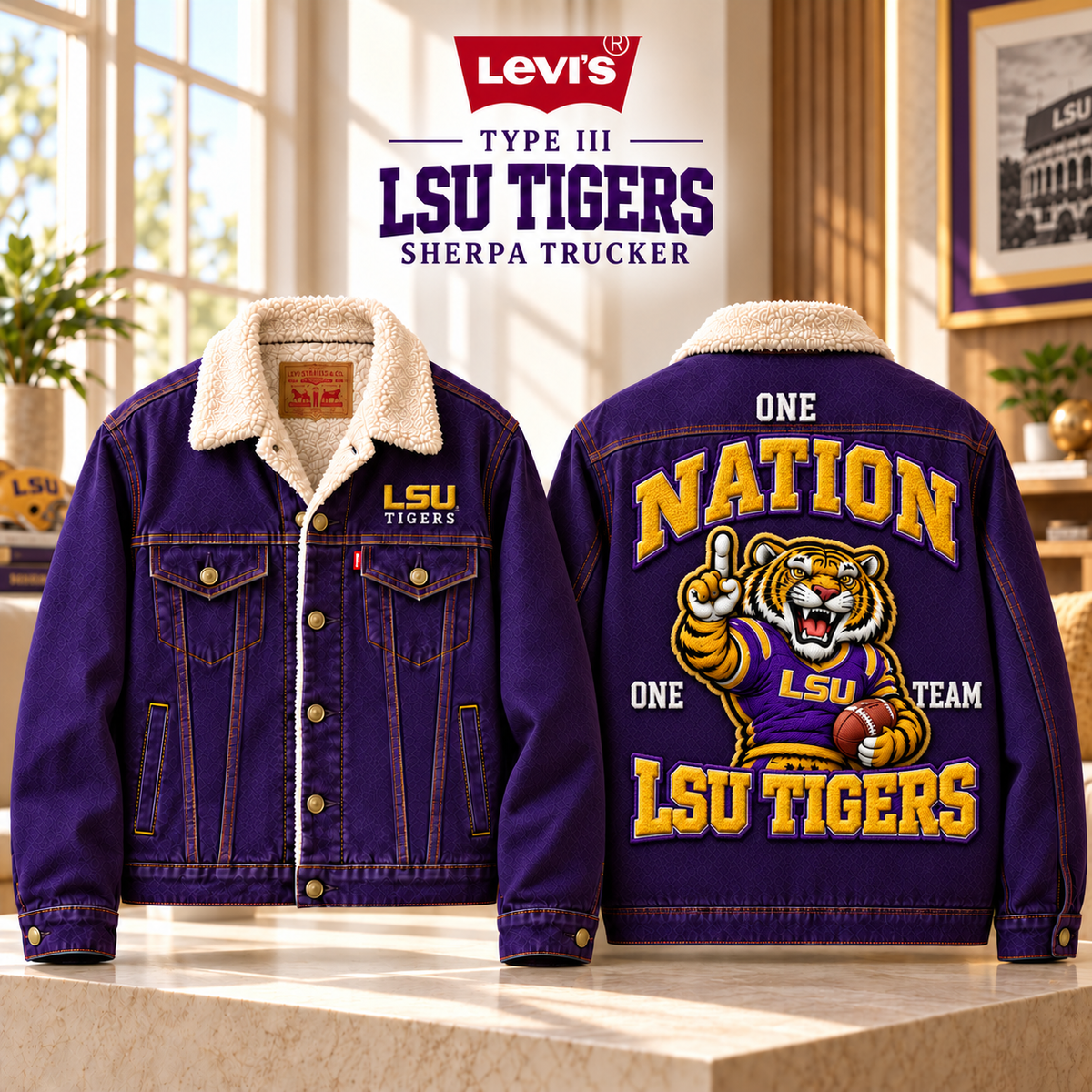 LSU Premium Fur-Lined Trucker Jacket BMD