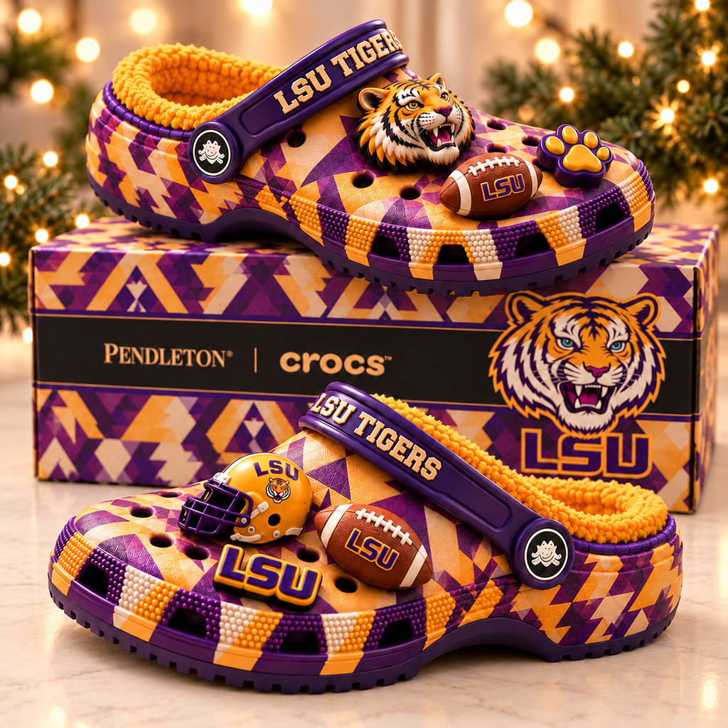 LSU Premium Fleece-Lined Crocs Clogs NTTB