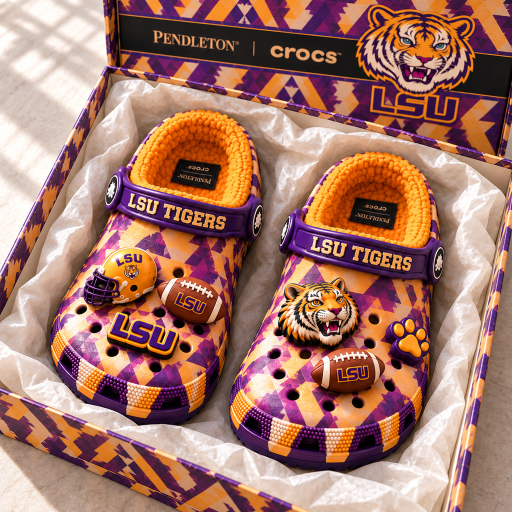 LSU Premium Fleece-Lined Crocs Clogs NTTB