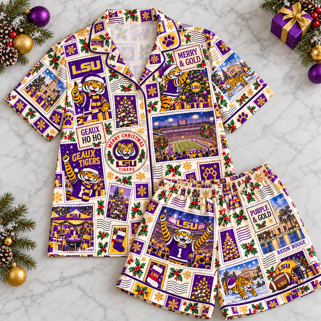 Premium LSU Christmas Stamp Pajama Set NPL