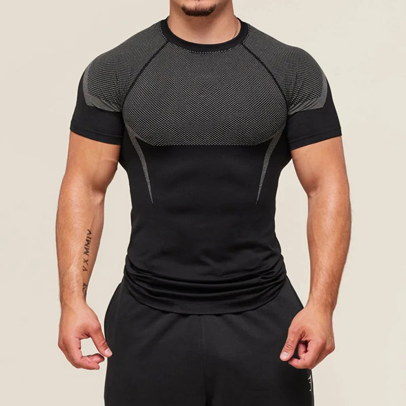2025 Men's Compression Sports T Shirt Short Sleeve Quick Dry Gym Fitness Running Training Tee Breathable Elastic Workout Tops