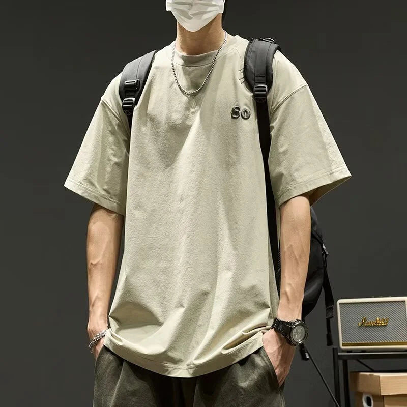 Summer Men's Quick-Dry Ice Silk Short Sleeve T-Shirt Comfort Color Letter Embroidery Tops Oversized Graphic Casual Fasion Tshirt