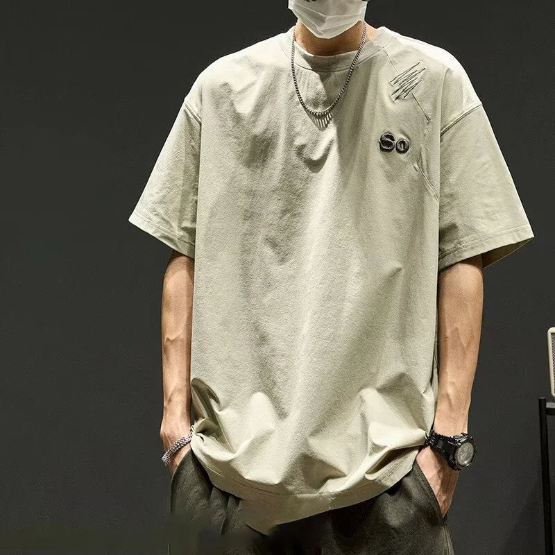 Summer Men's Quick-Dry Ice Silk Short Sleeve T-Shirt Comfort Color Letter Embroidery Tops Oversized Graphic Casual Fasion Tshirt