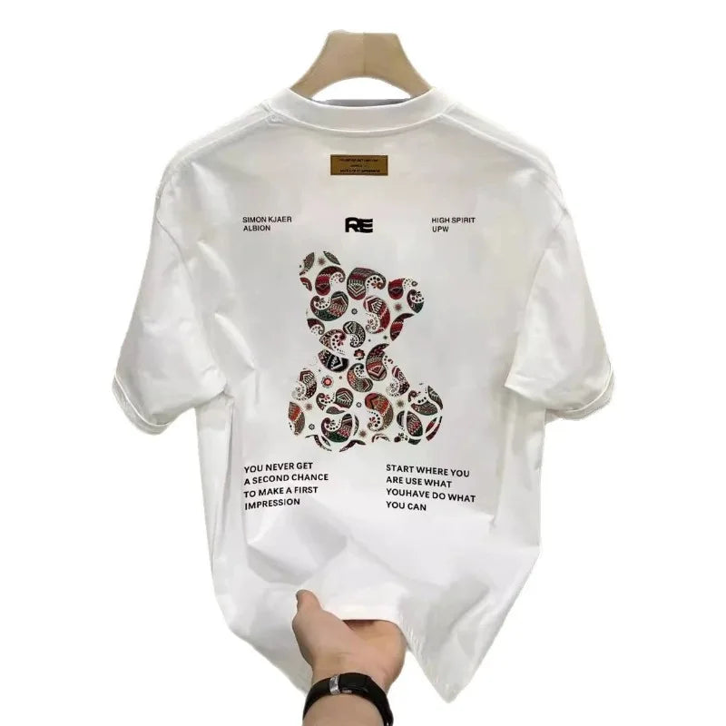 Men's Cotton T-shirts 5XL WhiteT Shirt for Men Casual Summer Wear Bear Print Black Tee Shirts Men Clothing Fashion